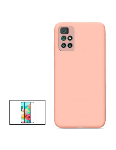 Kit Vidro Premium Full Cover + Capa Silicone Líquido para Xiaomi Redmi Note 11+ - Rosa