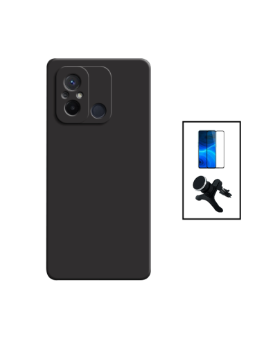 Kit Película de Vidro Temperado 5D Full Cover + Capa Silicone Líquido + Suporte Magnético de Carro Reforçado para Xiaomi Redmi 1