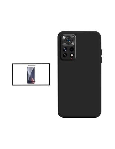 Kit Vidro Premium Full Cover + Capa Silicone Líquido para Xiaomi Redmi Note 11S 5G - Preto