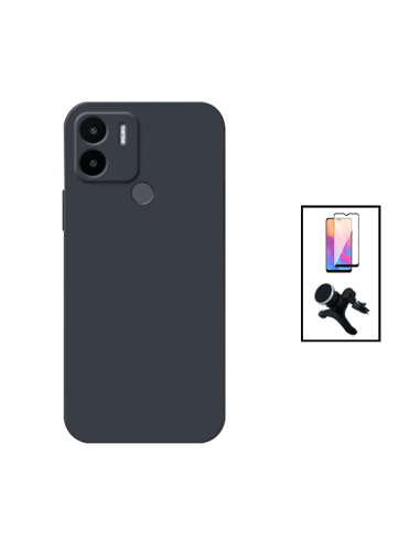 Kit Película de Vidro Temperado 5D Full Cover + Capa Silicone Líquido + Suporte Magnético de Carro Reforçado para Xiaomi Redmi A