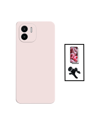 Kit Película de Vidro Temperado 5D Full Cover + Capa Silicone Líquido + Suporte Magnético de Carro Reforçado para Xiaomi Redmi A