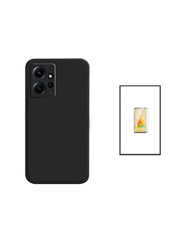 Kit Vidro Premium Full Cover + Capa Silicone Líquido para Xiaomi Redmi Note 12 4G - Preto