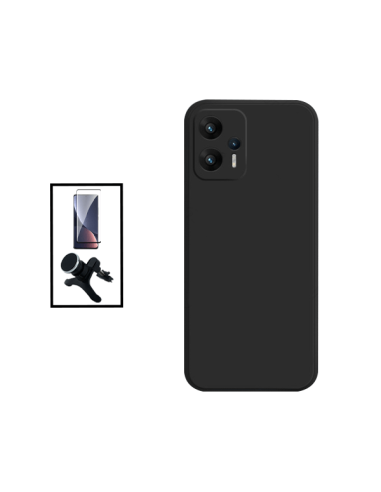 Kit Película de Vidro Temperado 5D Full Cover + Capa Silicone Líquido + Suporte Magnético de Carro Reforçado para Xiaomi Redmi K