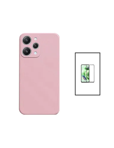 Kit Vidro Premium Full Cover + Capa Silicone Líquido para Xiaomi Redmi Note 12R - Rosa