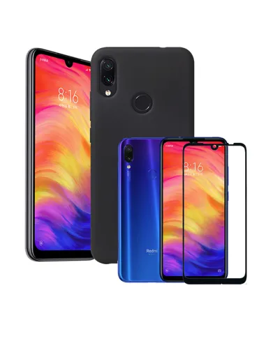 Kit Vidro Premium Full Cover + Capa Silicone Líquido para Xiaomi Redmi Note 7