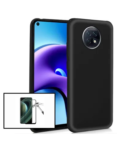 Kit Vidro Premium Full Cover + Capa Silicone Líquido para Xiaomi Redmi Note 9 5G - Preto