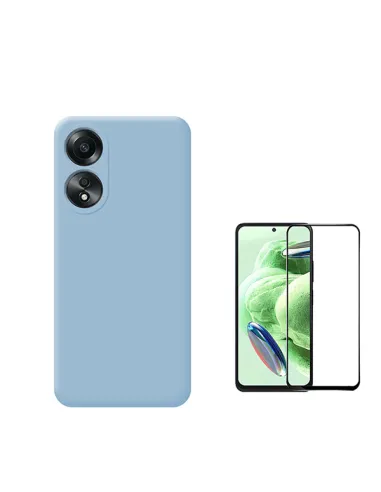 Kit Vidro Premium Full Cover + Capa Silicone Líquido  para Oppo A1 5G - Azul Claro