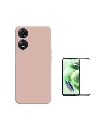 Kit Vidro Premium Full Cover + Capa Silicone Líquido  para Oppo A1 5G - Rosa