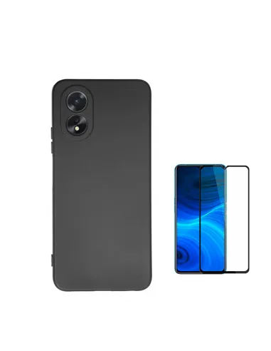 Kit Vidro Premium Full Cover + Capa Silicone Líquido  para Oppo A38 4G - Preto