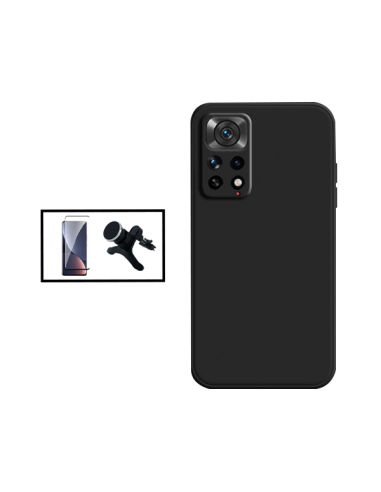 Kit Película de Vidro Temperado 5D Full Cover + Capa Silicone Líquido + Suporte Magnético de Carro Reforçado para Xiaomi Redmi N