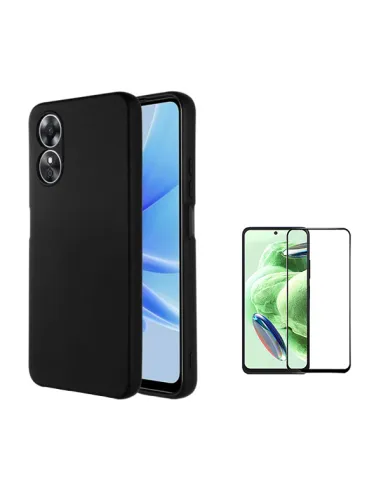 Kit Vidro Premium Full Cover + Capa Silicone Líquido  para Oppo A58 4G - Preto