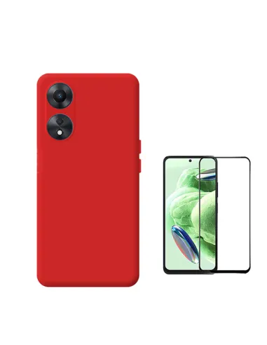 Kit Vidro Premium Full Cover + Capa Silicone Líquido  para Oppo A58 4G - Vermelho