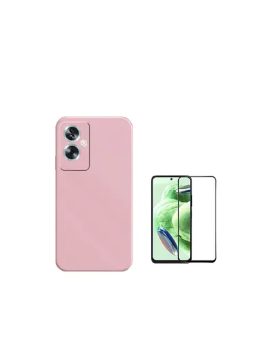 Kit Vidro Premium Full Cover + Capa Silicone Líquido  para Oppo A79 5G - Rosa