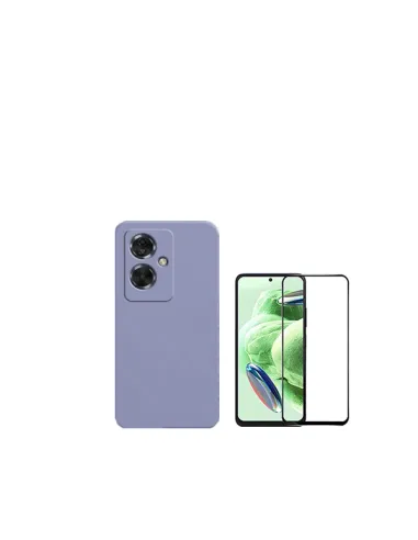 Kit Vidro Premium Full Cover + Capa Silicone Líquido  para Oppo A79 5G - Roxo