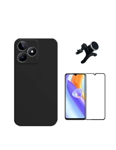 Kit Película de Vidro Temperado 5D Full Cover + Capa Silicone Líquido + Suporte Magnético de Carro Reforçado Phonecare para Real