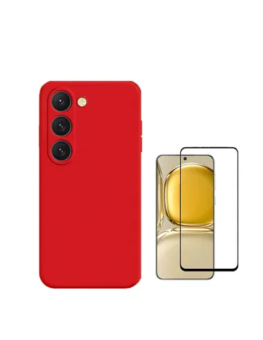 Kit Vidro Premium Full Cover + Capa Silicone Líquido  para Samsung Galaxy S24 Plus + 5G - Vermelho