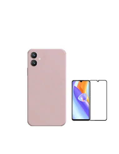 Kit Vidro Premium Full Cover + Capa Silicone Líquido  para Samsung Galaxy A05 - Rosa