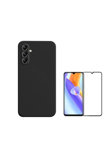 Kit Vidro Premium Full Cover + Capa Silicone Líquido  para Samsung Galaxy A05s - Preto