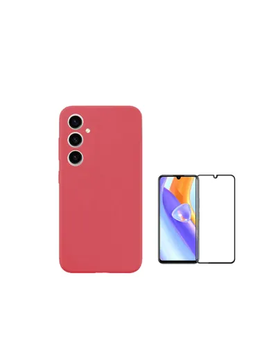 Kit Vidro Premium Full Cover + Capa Silicone Líquido  para Samsung Galaxy A05s - Vermelho