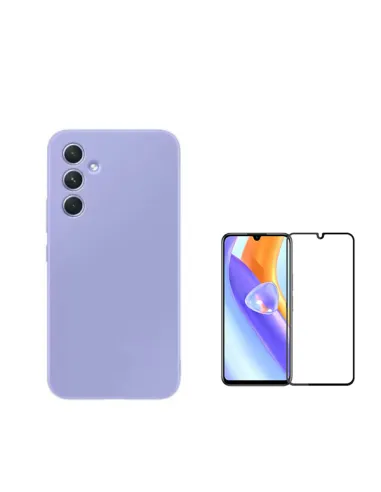 Kit Vidro Premium Full Cover + Capa Silicone Líquido  para Samsung Galaxy A15 - Roxo