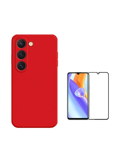 Kit Vidro Premium Full Cover + Capa Silicone Líquido  para Samsung Galaxy A15 - Vermelho