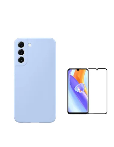 Kit Vidro Premium Full Cover + Capa Silicone Líquido  para Samsung Galaxy A15 5G - Azul Claro