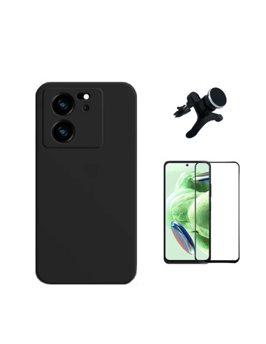 Kit Película de Vidro Temperado 5D Full Cover + Capa Silicone Líquido + Suporte Magnético de Carro Reforçado Phonecare para Xiao