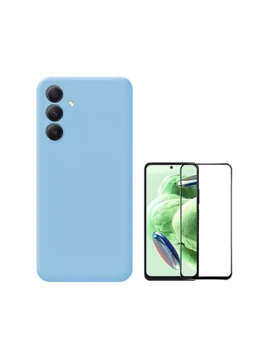 Kit Vidro Premium Full Cover + Capa Silicone Líquido  para Samsung Galaxy A35 5G - Azul Claro