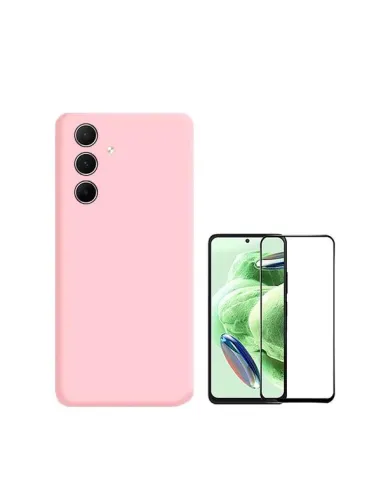 Kit Vidro Premium Full Cover + Capa Silicone Líquido  para Samsung Galaxy A35 5G - Rosa