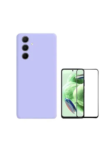 Kit Vidro Premium Full Cover + Capa Silicone Líquido  para Samsung Galaxy A35 5G - Roxo