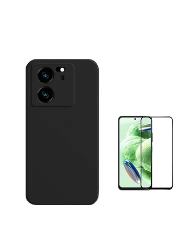 Kit Vidro Premium Full Cover + Capa Silicone Líquido  para Xiaomi 13T - Preto