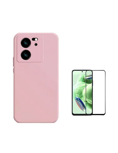 Kit Vidro Premium Full Cover + Capa Silicone Líquido  para Xiaomi 13T - Rosa