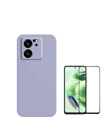 Kit Vidro Premium Full Cover + Capa Silicone Líquido  para Xiaomi 13T Pro - Roxo