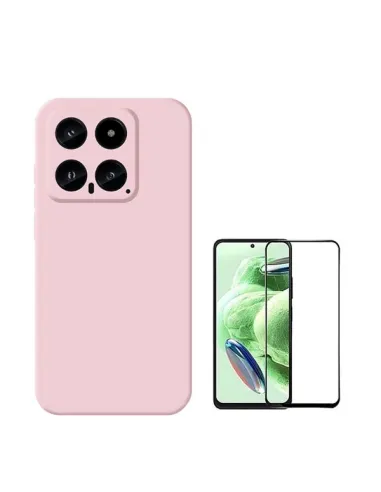 Kit Vidro Premium Full Cover + Capa Silicone Líquido  para Xiaomi 14 - Rosa