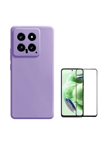 Kit Vidro Premium Full Cover + Capa Silicone Líquido  para Xiaomi 14 - Roxo