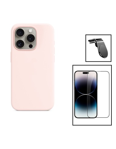 Kit Película de Vidro Temperado 5D Full Cover + Capa Silicone Líquido + Suporte Magnético L Safe Driving Carro para Apple iPhone