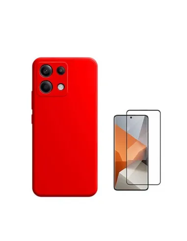 Kit Vidro Premium Full Cover + Capa Silicone Líquido  para Xiaomi Poco X6 5G - Vermelha