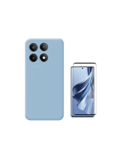 Kit Vidro Premium Full Cover + Capa Silicone Líquido  para Xiaomi Poco X6 Pro 5G - Azul Claro