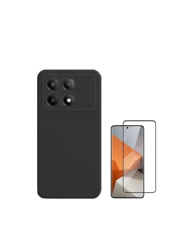 Kit Vidro Premium Full Cover + Capa Silicone Líquido  para Xiaomi Poco X6 Pro 5G - Preto