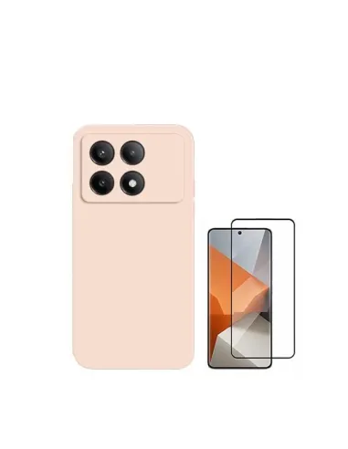 Kit Vidro Premium Full Cover + Capa Silicone Líquido  para Xiaomi Poco X6 Pro 5G - Rosa