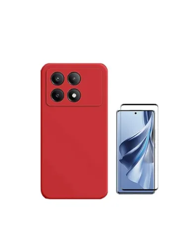 Kit Vidro Premium Full Cover + Capa Silicone Líquido  para Xiaomi Poco X6 Pro 5G - Vermelha