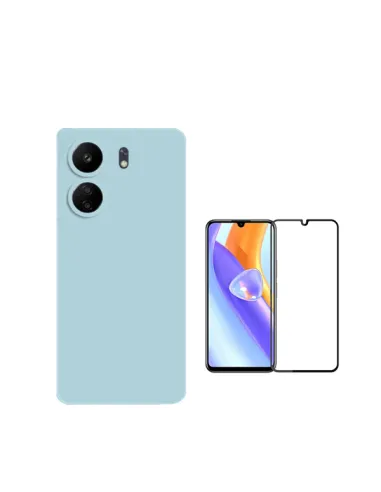 Kit Vidro Premium Full Cover + Capa Silicone Líquido  para Xiaomi Redmi 13C - Azul Claro