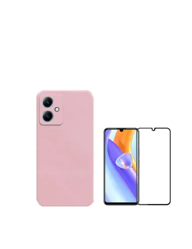 Kit Vidro Premium Full Cover + Capa Silicone Líquido  para Xiaomi Redmi 13C 5G - Rosa