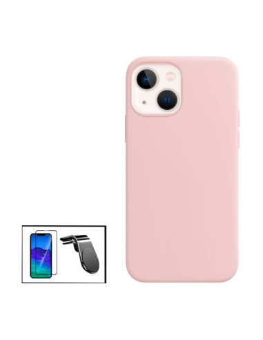 Kit Película de Vidro Temperado 5D Full Cover + Capa Silicone Líquido + Suporte Magnético L Safe Driving Carro para iPhone 13 Mi