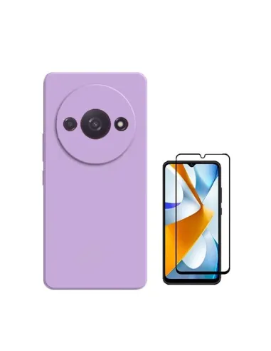 Kit Vidro Premium Full Cover + Capa Silicone Líquido  para Xiaomi Redmi A3 - Roxo