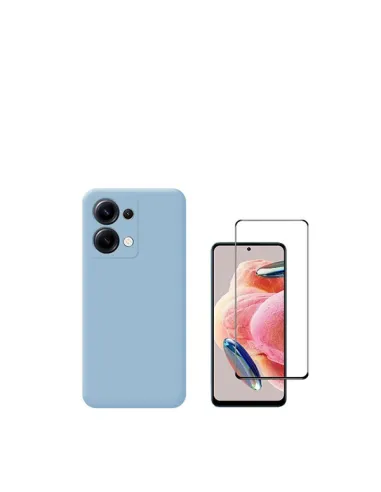 Kit Vidro Premium Full Cover + Capa Silicone Líquido  para Xiaomi Redmi Note 13 4G - Azul Claro