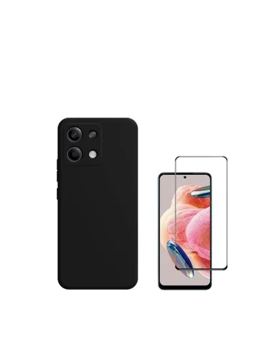 Kit Vidro Premium Full Cover + Capa Silicone Líquido  para Xiaomi Redmi Note 13 4G - Preto