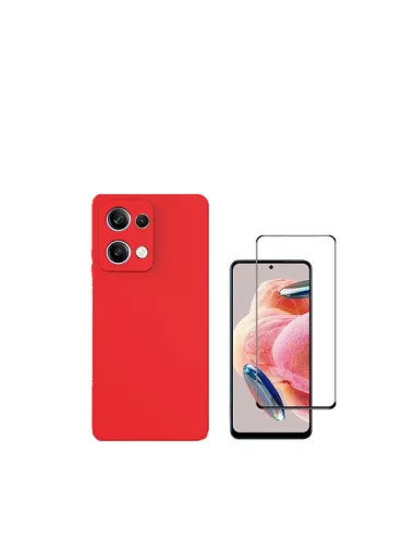 Kit Vidro Premium Full Cover + Capa Silicone Líquido  para Xiaomi Redmi Note 13 4G - Vermelha