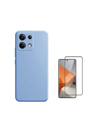 Kit Vidro Premium Full Cover + Capa Silicone Líquido  para Xiaomi Redmi Note 13 Pro - Azul Claro