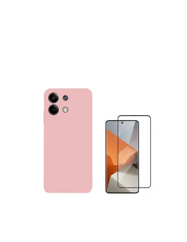 Kit Vidro Premium Full Cover + Capa Silicone Líquido  para Xiaomi Redmi Note 13 Pro - Rosa